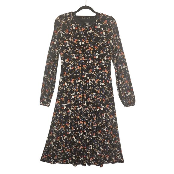 Tommy Hilfiger Stretchy Fit & Flare Dress Size 8 Black Multi Floral - Picture 2 of 8
